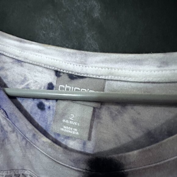 Chicos Cotton Tee Shirt Size 2 Large Tie Dye Bohemian Boho blue Short Sleeve - Picture 2 of 5